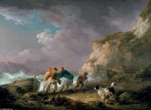 Seashore - Fishermen Hauling In A Boat — George Morland
