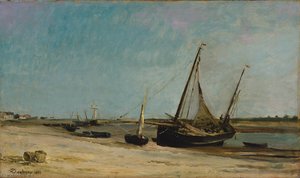 Boats On The Seacoast At Étaples — Charles-françois Daubigny