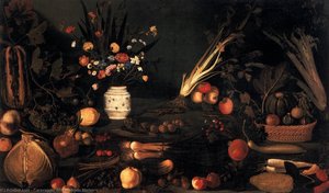 Still-life With Flowers And Fruit — Caravaggio, Baroque Painting