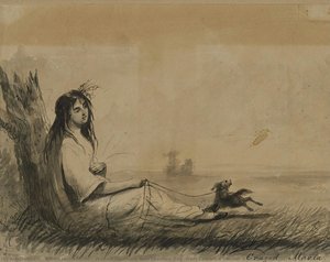 Women Reclining With Leashed Dog (from Laurence Sterne, A Sentimental Journey, 1768) — Alfred Jacob Miller