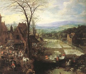 Flemish Market And Washing Place — Joos De Momper, Baroque Landscape