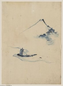 A Person In A Small Boat On A River With Mount Fuji In The Background — Katsushika Hokusai, Ukiyo-e