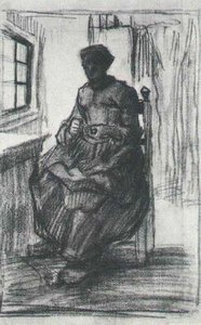 Interior With Peasant Woman Sewing — Vincent Willem Van Gogh, Post-impressionism