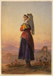 Italian peasant girl in a landscape