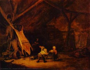 Children Playing In A Barn — Adriaen Van Ostade