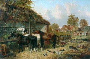 Horses At The Manger — John Frederick Herring Ii, Realism