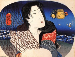 Woman Mending A Fish Net — Utagawa Kuniyoshi