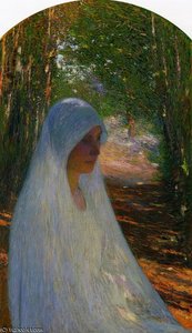 Young Woman Veiled In White In A Forest — Henri Jean Guillaume Martin