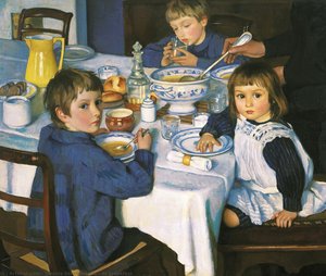 At Breakfast — Zinaida Serebriakova, Impressionism