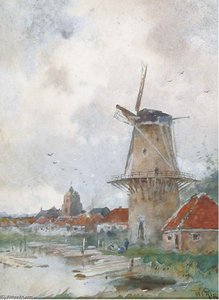Windmill On The Edge Of A Village — Willem Cornelis Rip