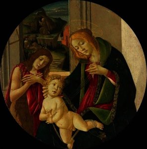 Madonna And Child With The Young Baptist, Saint Francis Receiving The Stigmata In The Distance — Sandro Botticelli