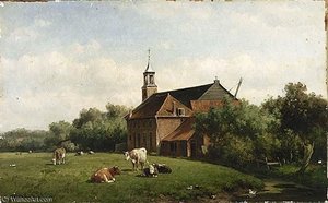 Landscape With A Church And Cows — Willem Vester