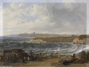 Cullercoats Looking Towards Tynemouth - Flood Tide — John Wilson Carmichael