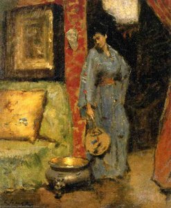 Woman In Kimono Holding A Japanese Fan — William Merritt Chase, Impressionist