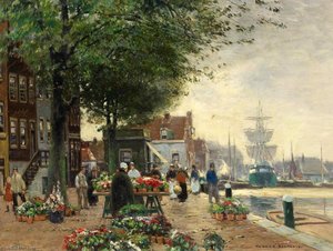 A Flower Market In A Dutch City — Heinrich Hermanns