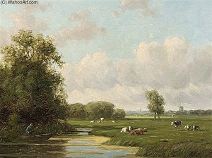 Cows In A Dutch Polder Landscape — Willem Vester