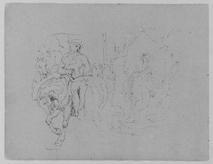 Man On Horseback With Standing Figure; Female In A Landscape — Thomas Sully