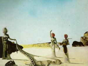 Three Young Surrealistic Women Holding In Their Arms The Skins Of An Orchestra, 1936 — Salvador Dalí