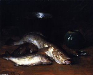 Still Life: Fish (also Known As Fish And Green Bowl, Fish With Still Life) — William Merritt Chase, Impressionism