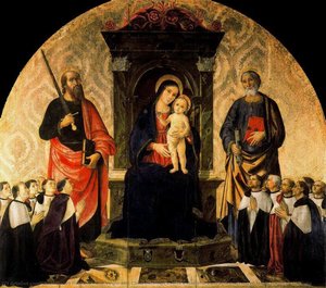 The Virgin And Child Between Saints Peter And Paul And The Twelve Magistrates Of The Rota — Antoniazzo Romano