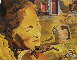 Portrait of Gala with Two Lamb Chops Balanced on Her Shoulder, 1933