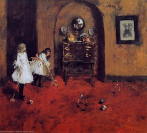 Children Playing Parlor Croquet (sketch) — William Merritt Chase, Impressionist Painting