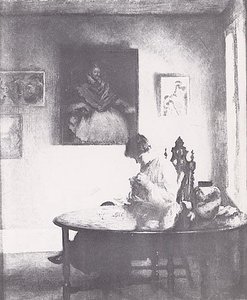 A Girl Crocheting, (painting) — Edmund Charles Tarbell