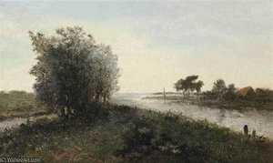 A River Landscape With A Farm In The Distance — Paul Joseph Constantine Gabriel