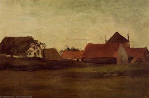 Farmhouses In Loosduinen Near The Hague At Twilight — Vincent Willem Van Gogh, Post-impressionist Style