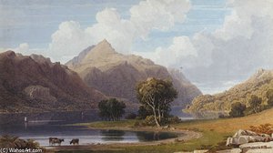 Cattle Watering Llyn Celyn, North Wales — George Fennel Robson, Romanticism