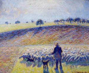 Shepherd And Sheep — Camille Pissarro, Pointillist Impressionism