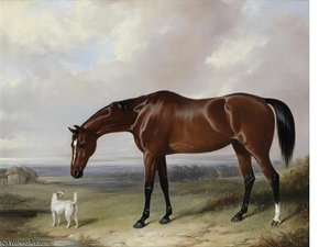 A Bay Hunter And A Terrier In A Landscape — William Barraud