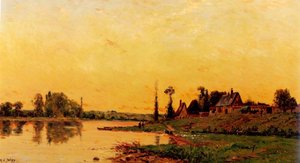 Laundresses Near A Group Of Houses — Hippolyte Camille Delpy
