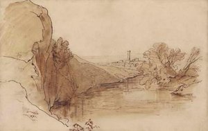 A Ruined Tower In A River Landscape — Edward Lear