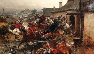 A Cavalry Skirmish On The Outskirts Of A Town