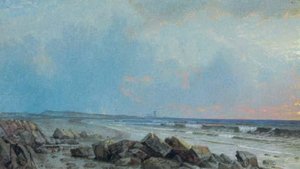 Rocky Shore With Distant Lighthouse — William Trost Richards