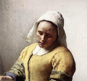 The Milkmaid (detail) — Johannes Vermeer, Baroque Painting