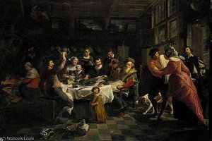Interior With A Family Feasting And Dancing