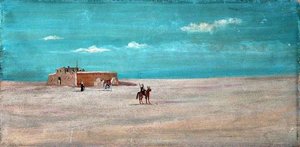 Desert Landscape With A Remote Building, Figures And Horses — Caroline Emily Gray Hill