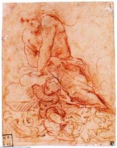 Male Figure On Clouds, With Putto And Decorative Frieze — Antonio Allegri Da Correggio, High Renaissance