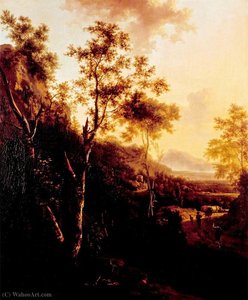 Rocky Landscape With Cattle And Figures (black) — Frederick De Moucheron, Baroque