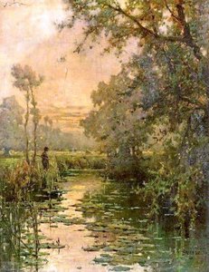 Fishing In A Stream — Alfred De Breanski Senior