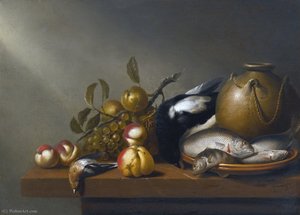 Still Life Of Fruit, Fresh-water Fish On An Earthenware Platter — Harmen Steenwijck