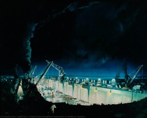 A Night Scene During The Construction Of 'mulberry' Harbour — Leslie Carr
