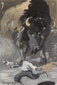 Buffalo Chasing Fox In Man's Clothing — George Benjamin Luks