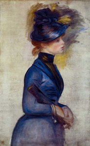Young Woman In Bright Blue At The Conservatory — Pierre-auguste Renoir