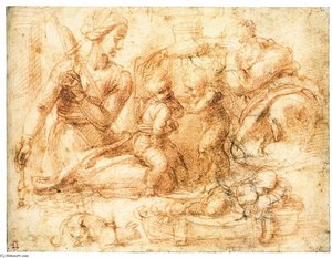 Woman With A Distaff And Three Children (recto) — Michelangelo Buonarroti, High Renaissance