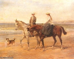Riders On The Shore With Collie — Heywood Hardy