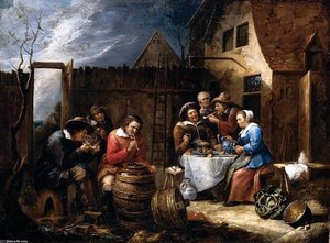 Boors Eating Drinking and Smoking outside a Cottage