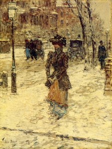 Lady Walking Down Fifth Avenue — Frederick Childe Hassam, Impressionism